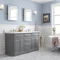 PALACE 60"W x 34"H Cashmere Gray Vanity with Carrara Quartz Countertop + Faucets (F2-0013), Polished Nickel Finish Hardware