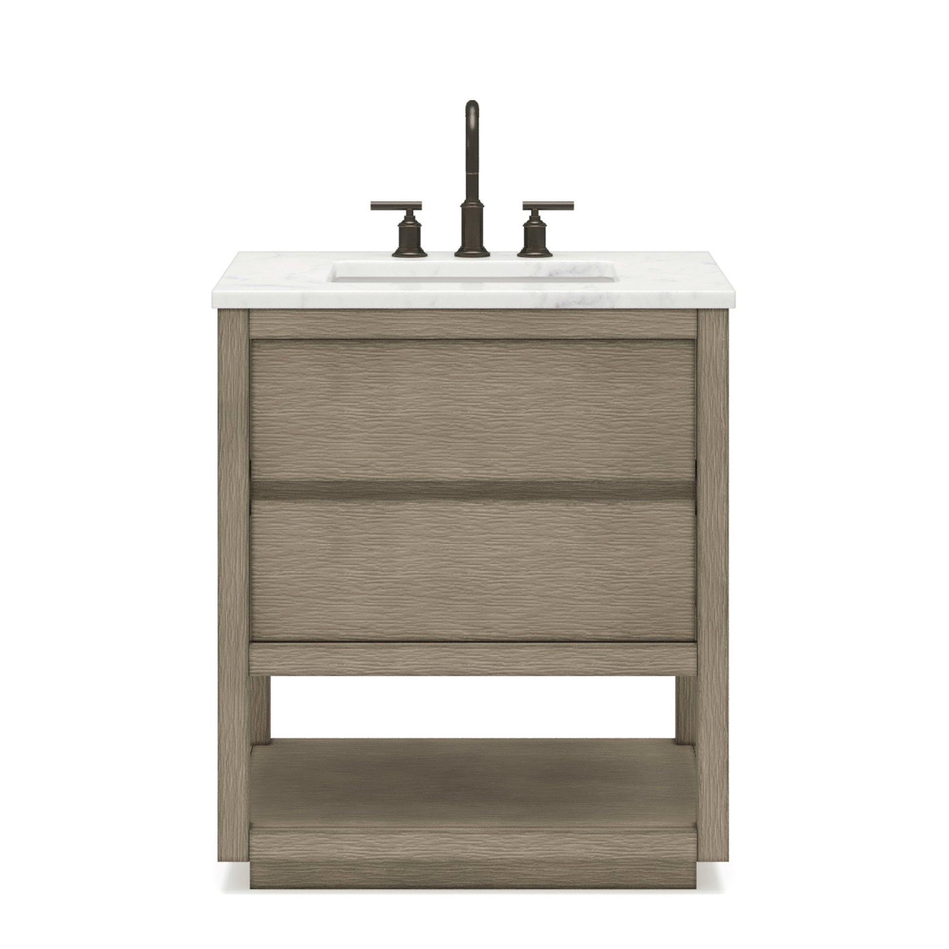 OAKMAN 30"W x 34.3"H Gray Oak Single-Sink Vanity with Carrara White Marble Countertop + ORB Faucet