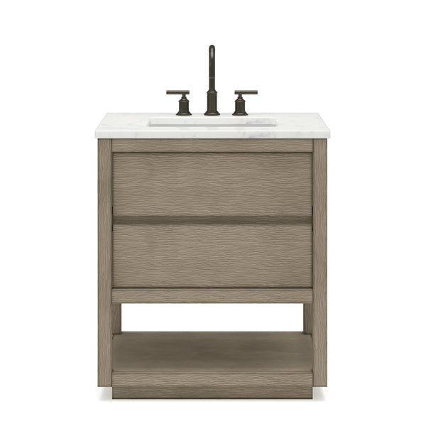 OAKMAN 30W x 34.3H Gray Oak Single-Sink Vanity with Carrara White Marble Countertop + ORB Faucet