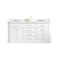 PALACE 72"W x 34"H Pure White Vanity with Carrara Quartz Countertop + Faucets (F2-0009), Chrome Finish Hardware