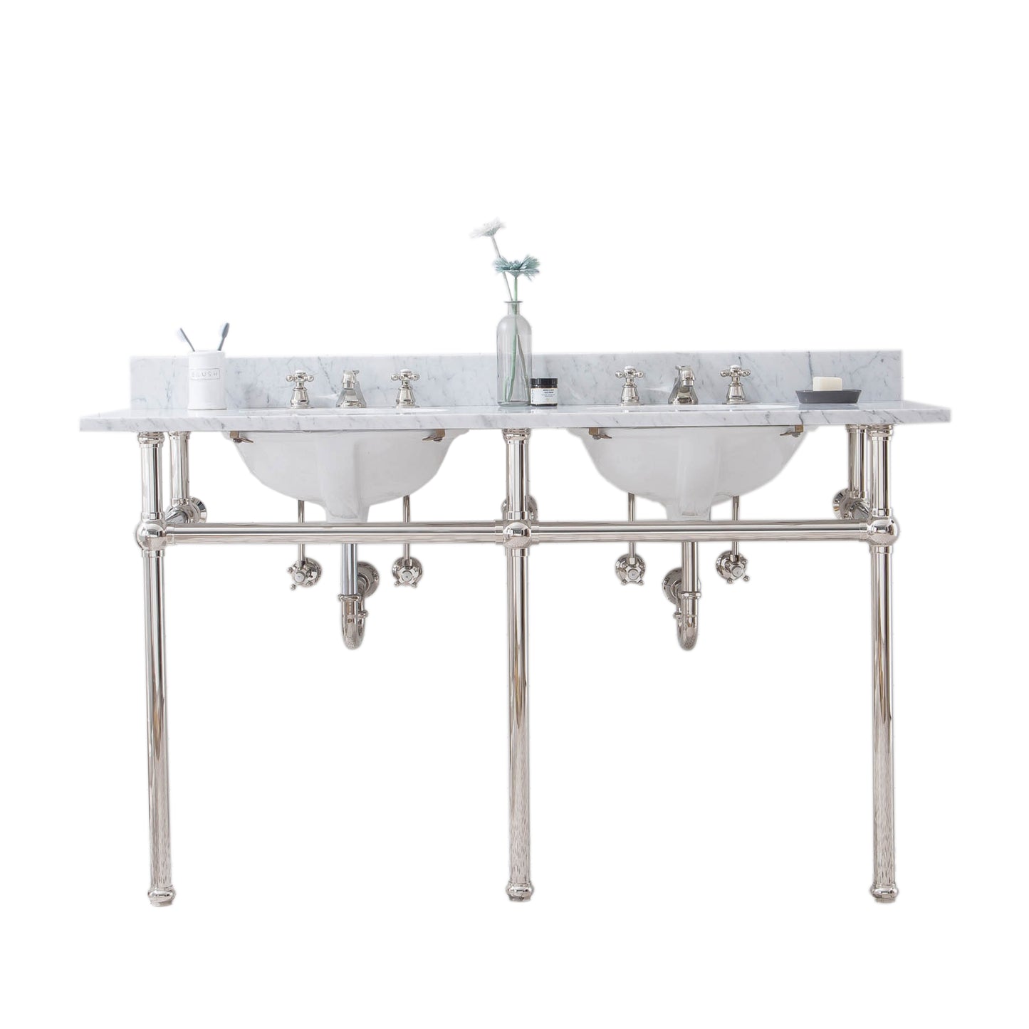 EMBASSY 60"W x 34"H  Double Washstand , P-Trap, and Countertop with Sink included, in Polished Nickel Finish