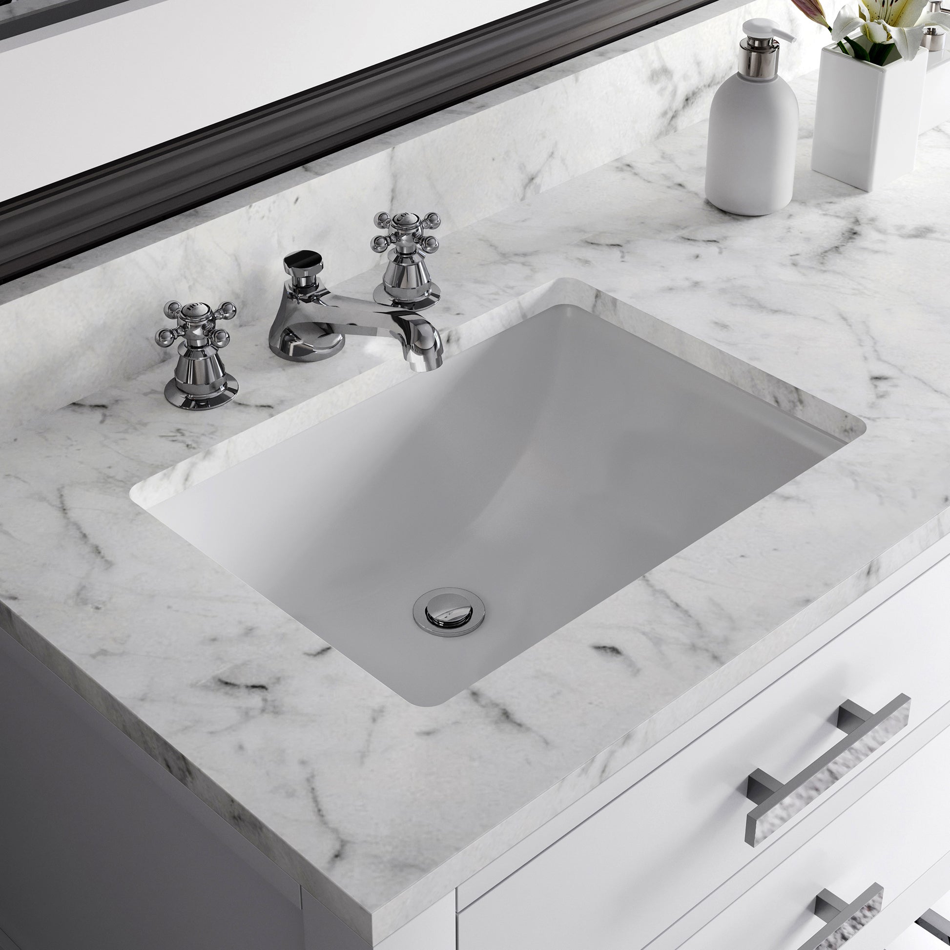 MADALYN 72"W x 34"H Pure White Double-Sink Vanity + Faucets & Mirror