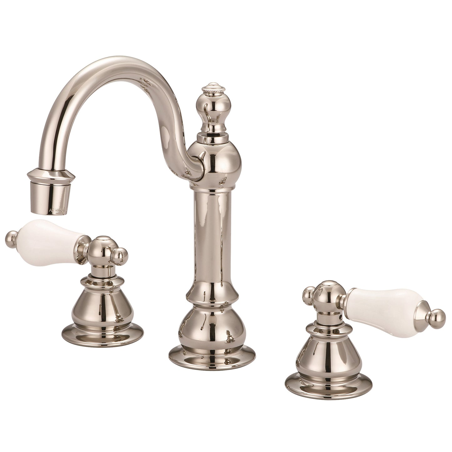 American 20th Century Classic Widespread Bathroom F2-0012 Faucets With Pop-Up Drain in Polished Nickel Finish, With Porcelain Lever Handles