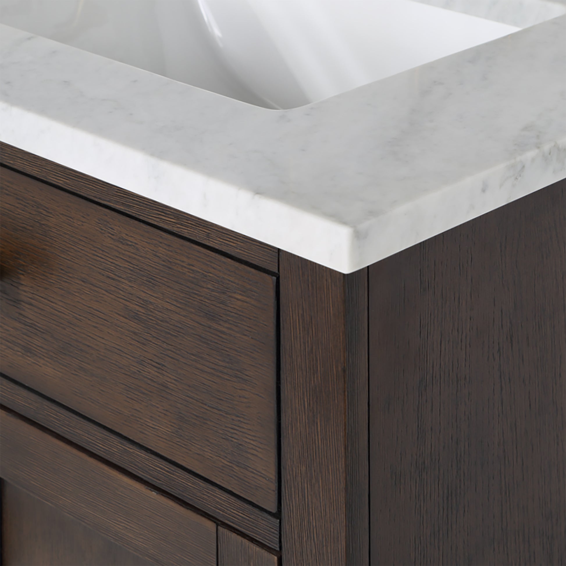 CHESTNUT 30"W x 34.2"H Brown Oak Single-Sink Vanity with Carrara White Marble Countertop