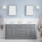 PALACE 72"W x 34"H Cashmere Gray Vanity with Carrara Quartz Countertop + Faucets (F2-0013), Chrome Finish Hardware