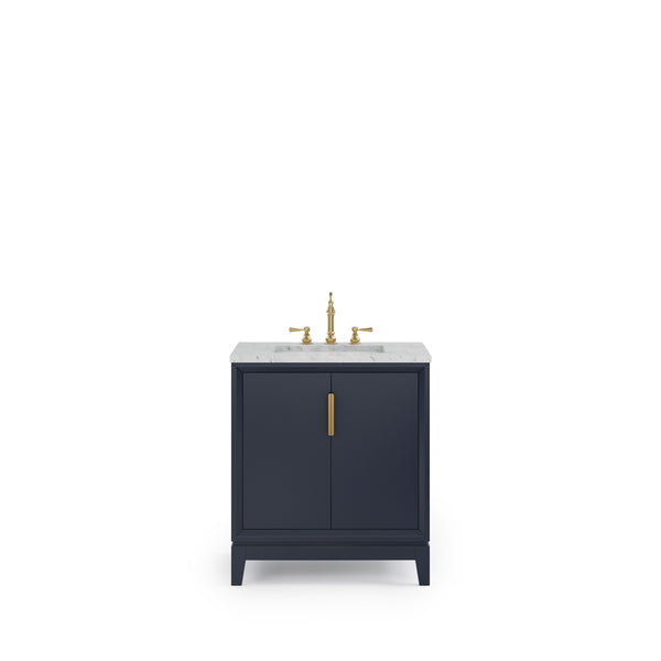 ELIZABETH 30W x 34.25H Monarch Blue Single-Sink Vanity with Carrara White Marble Countertop + Faucets (F2-0012-06-TL)