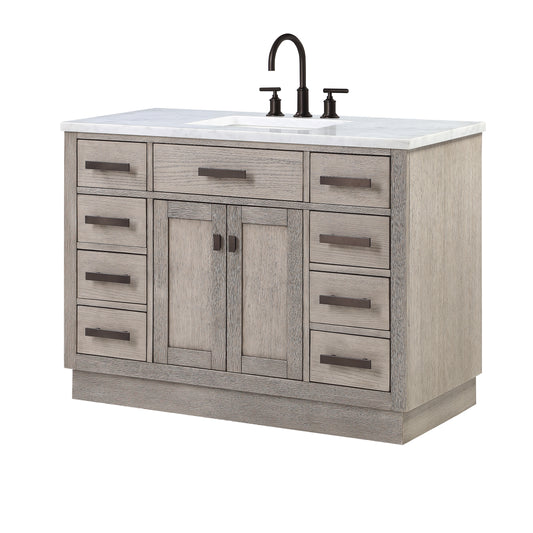 CHESTNUT 48"W x 34.2"H Gray Oak Single-Sink Vanity with Carrara White Marble Countertop + Faucet