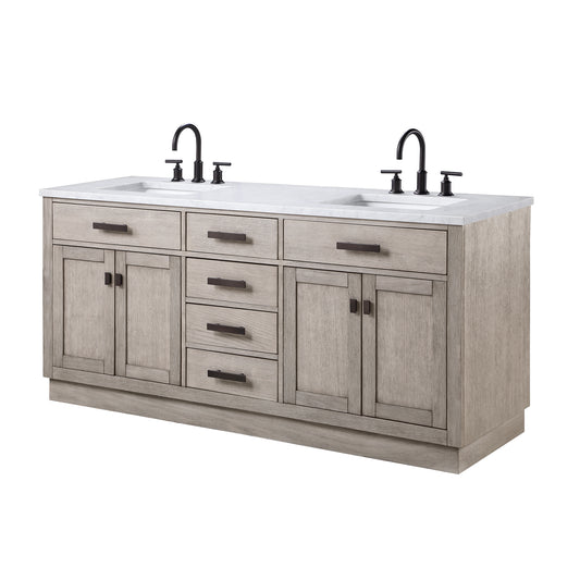 CHESTNUT 72"W x 34.2"H Gray Oak Double-Sink Vanity with Carrara White Marble Countertop