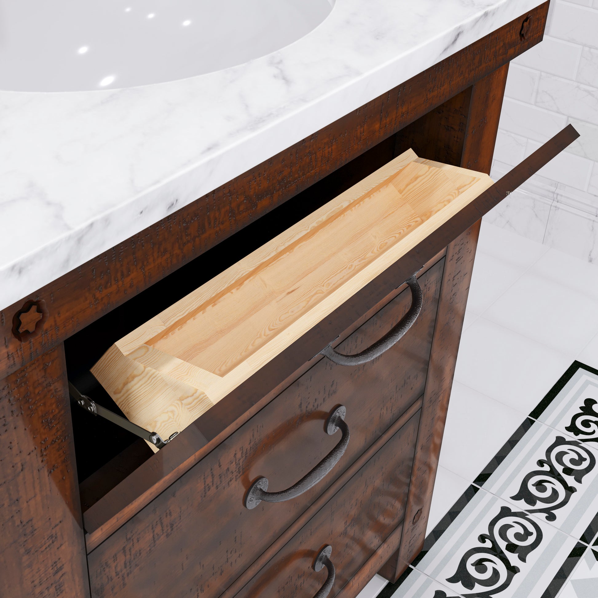 ABERDEEN 30"W x 34"H Sierra Rustic Single-Sink Vanity with Carrara White Marble Countertop