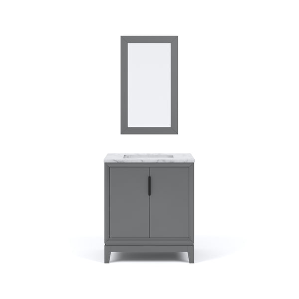 ELIZABETH 30W x 34.25H Cashmere Gray Single-Sink Vanity with Carrara White Marble Countertop + Mirror