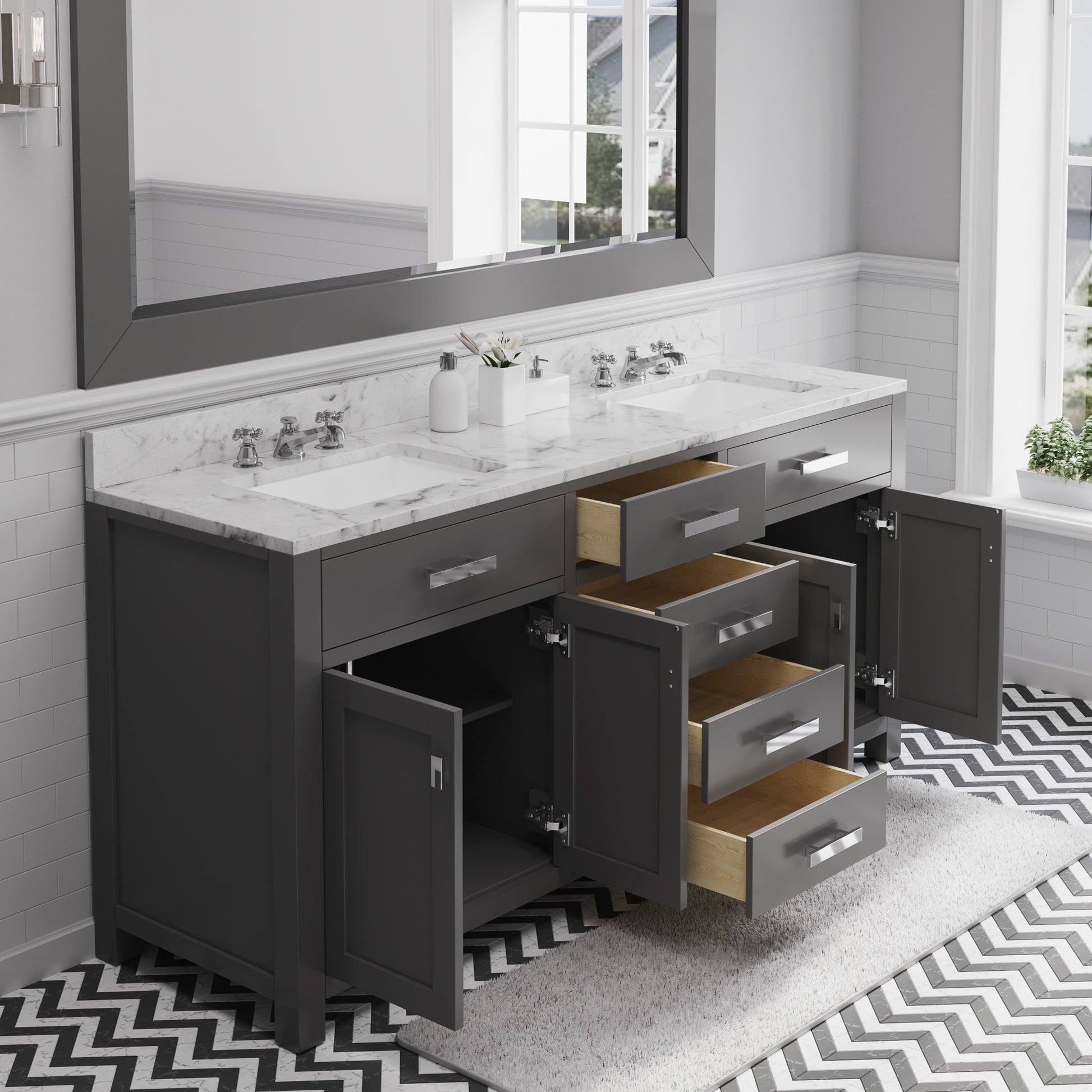 MADISON 72"W x 34"H Cashmere Gray Double-Sink Vanity + Faucets & Mirror