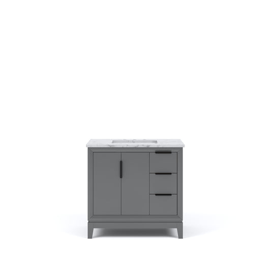 ELIZABETH 36"W x 34.25"H Cashmere Gray Single-Sink Vanity with Carrara White Marble Countertop