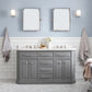 PALACE 60"W x 34"H Cashmere Gray Vanity with Carrara Quartz Countertop + Faucets & Mirror (F2-0009), Polished Nickel Finish Hardware & Mirror