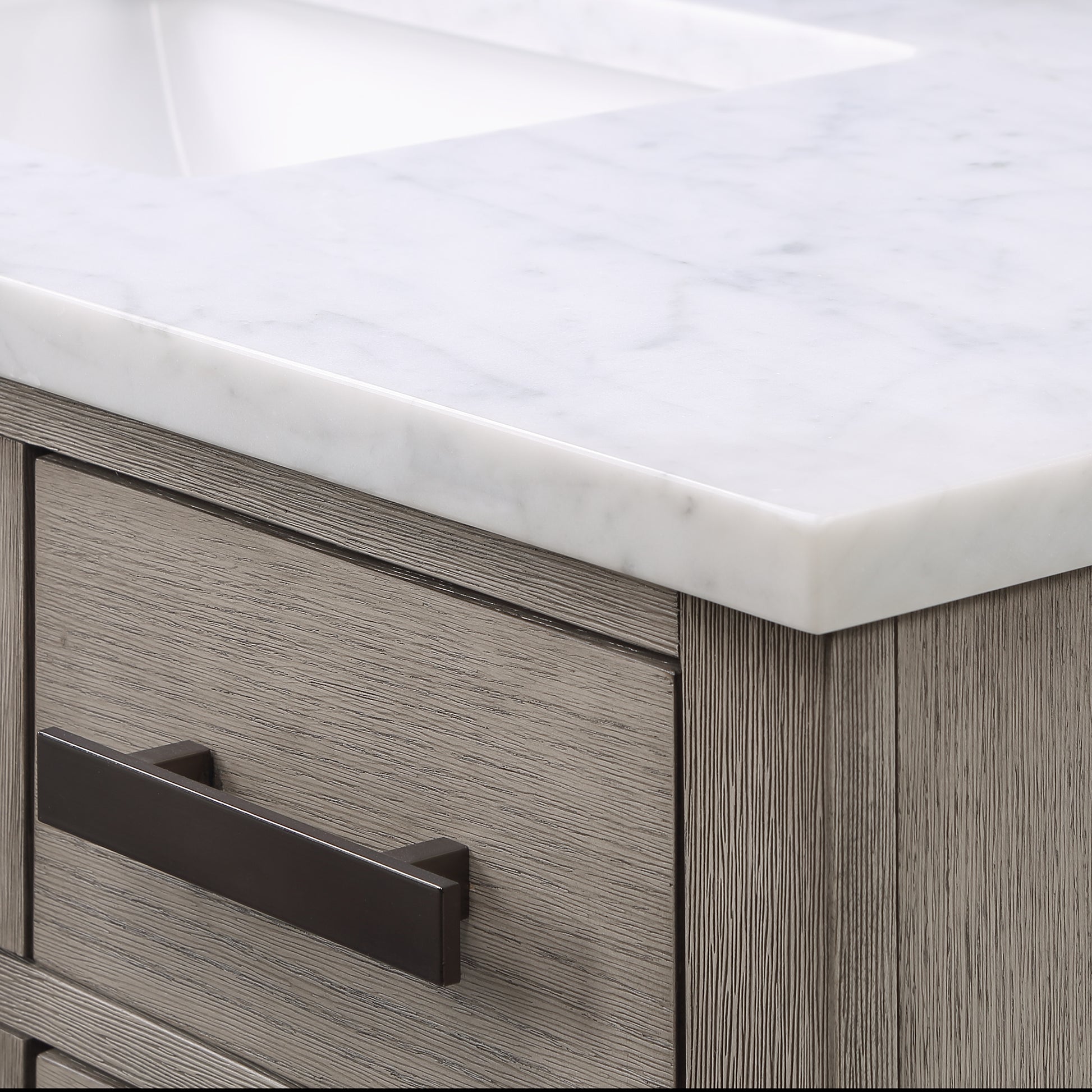 CHESTNUT 48"W x 34.2"H Gray Oak Single-Sink Vanity with Carrara White Marble Countertop + Mirror