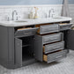 PALACE 72"W x 34"H Cashmere Gray Vanity with Carrara Quartz Countertop + Faucets (F2-0012), Chrome Finish Hardware