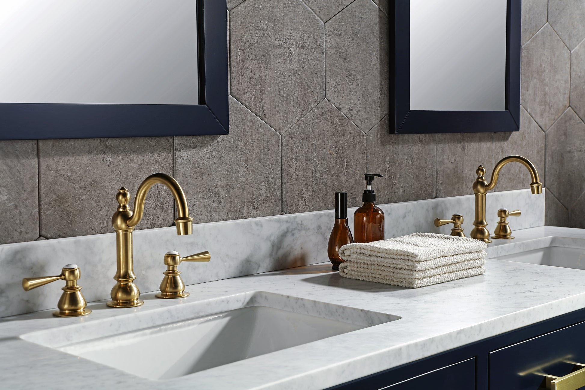 MADISON 72"W x 34"H Monarch Blue Double-Sink Vanity with Carrara White Marble Countertop + Faucets (F2-0012-06-TL)