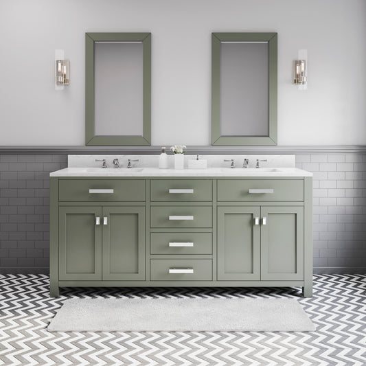 MADISON 72"W x 34"H Glacial Green Double-Sink Vanity with Carrara White Marble Countertop