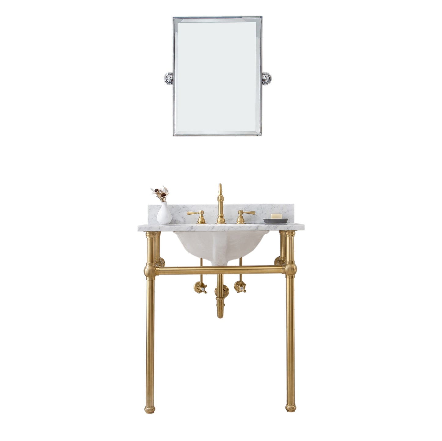 EMBASSY 30"W x 34"H  Single Washstand , P-Trap, Countertop with Sink, F2-0012 Faucet and Mirror included, in Satin Gold Finish