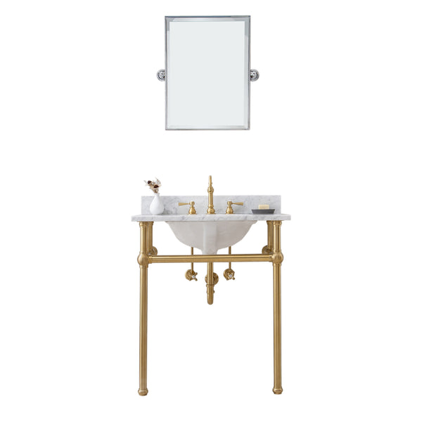 EMBASSY 30W x 34H  Single Washstand , P-Trap, Countertop with Sink, F2-0012 Faucet and Mirror included, in Satin Gold Finish