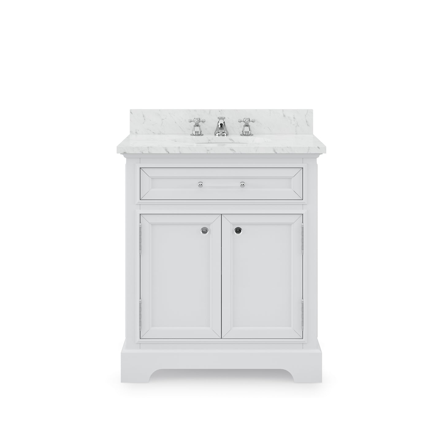 DERBY 30"W x 34"H Pure White Single-Sink Vanity with Carrara White Marble Countertop