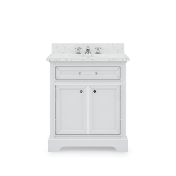 DERBY 30W x 34H Pure White Single-Sink Vanity with Carrara White Marble Countertop