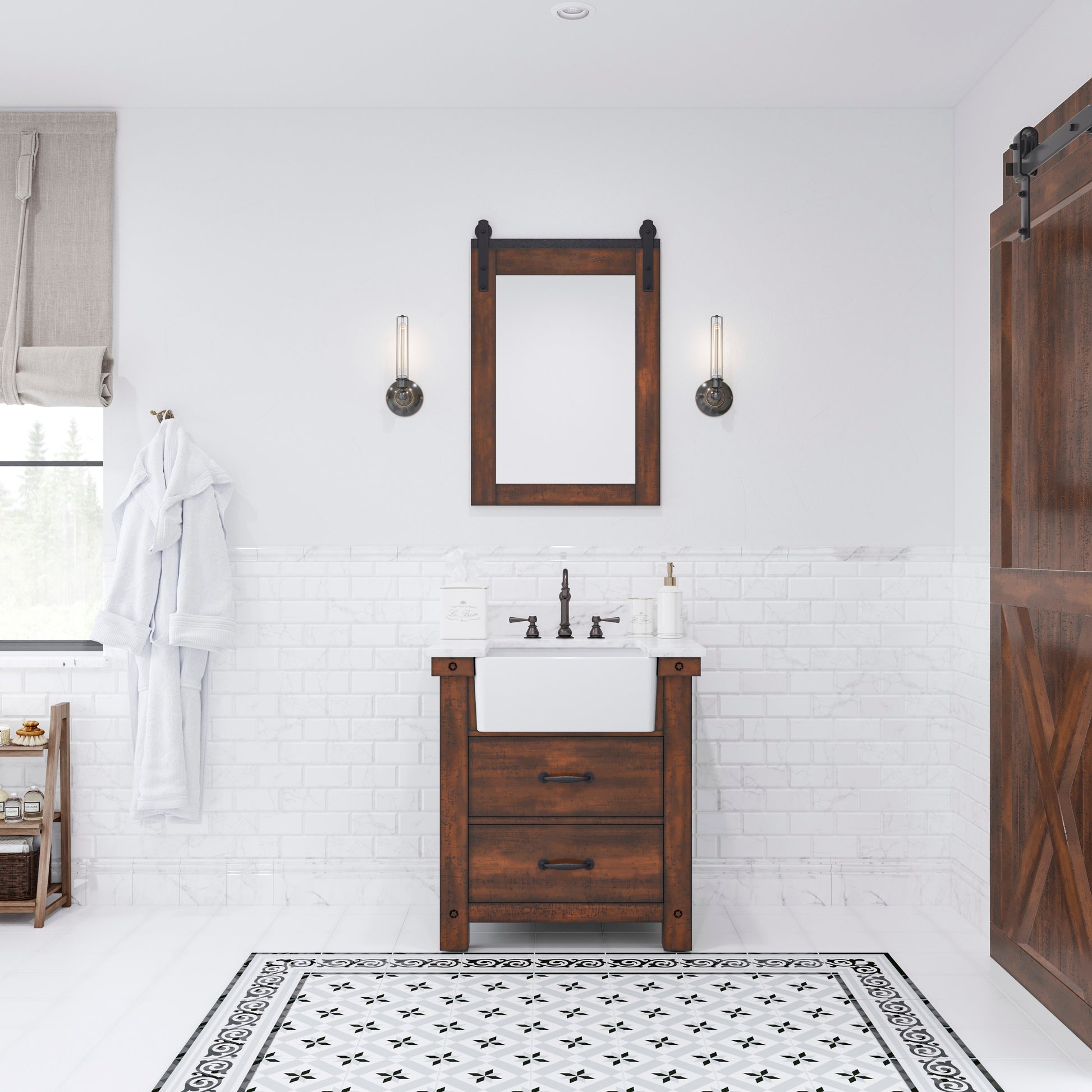 PAISLEY 31"W x 33"H Sierra Rustic Single-Sink Vanity with Carrara White Marble Countertop + Mirror