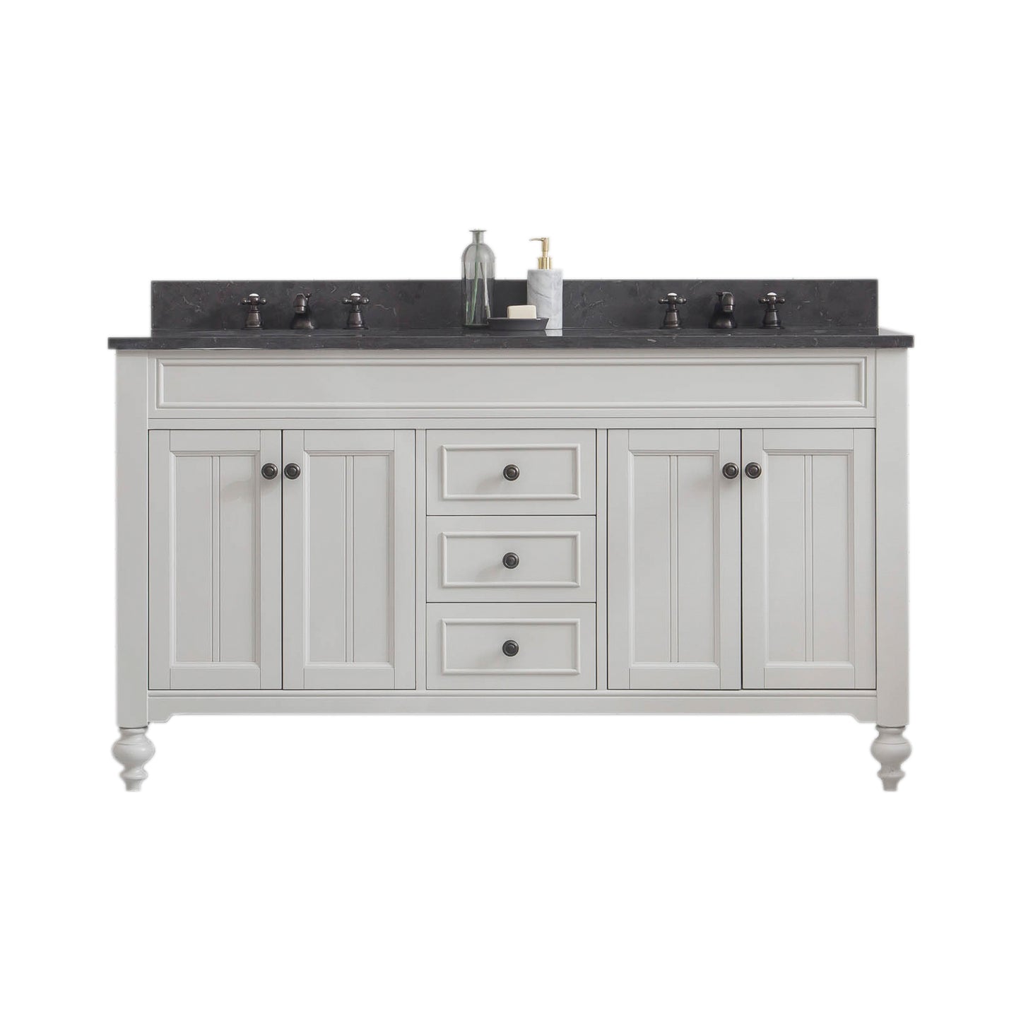 POTENZA 60"W x 34"H Earl Gray Vanity with Blue Limestone Countertop + Faucets A