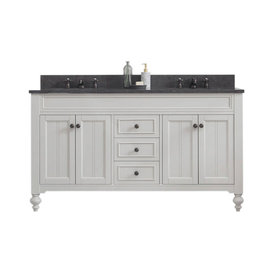 POTENZA 60"W x 34"H Earl Gray Vanity with Blue Limestone Countertop + Faucets A