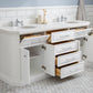 PALACE 72"W x 34"H Pure White Vanity with Carrara Quartz Countertop + Faucets (F2-0013), Chrome Finish Hardware