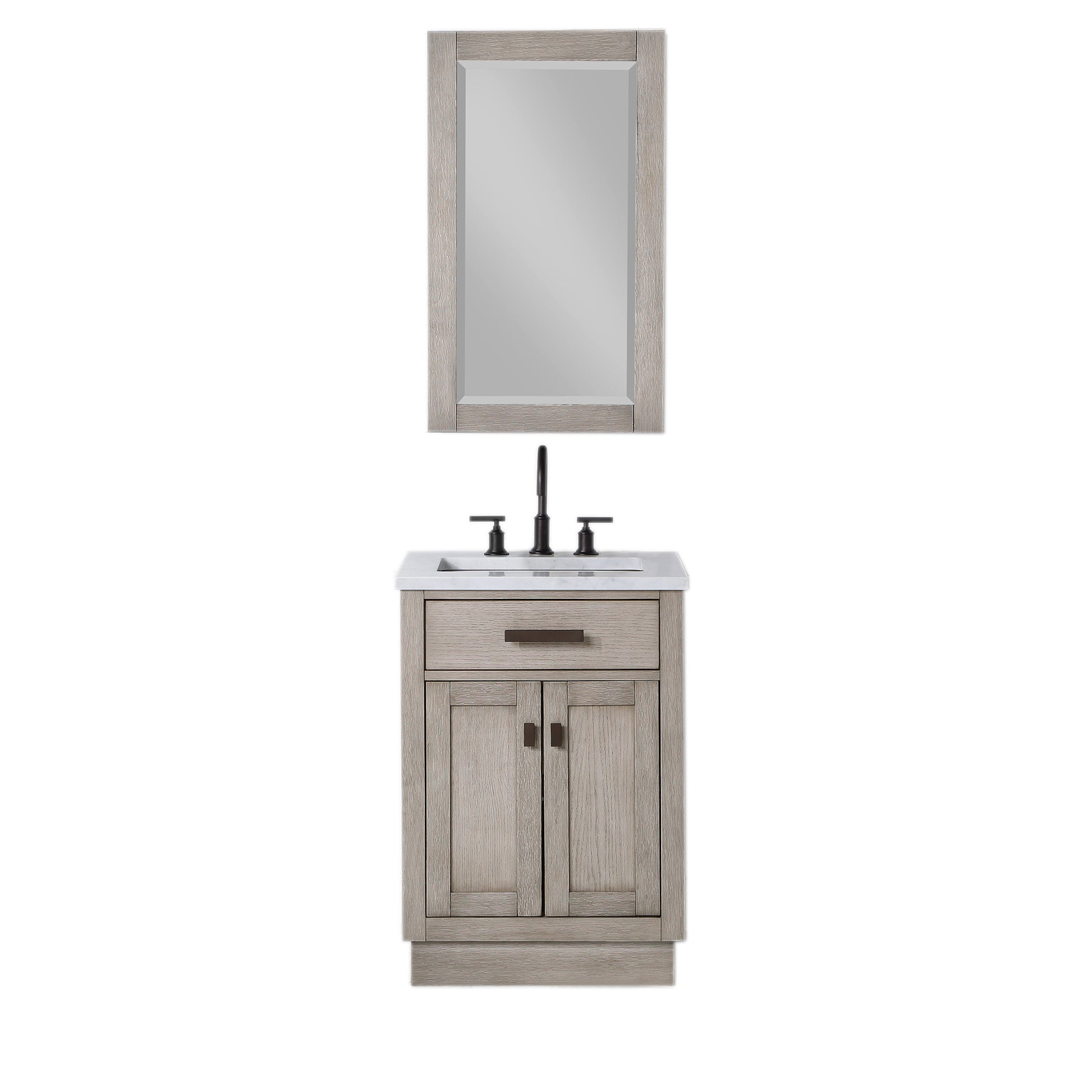 CHESTNUT 24"W x 34.2"H Gray Oak Single-Sink Vanity with Carrara White Marble Countertop + Mirror