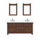 ABERDEEN 72"W x 34"H Sierra Rustic Double-Sink Vanity with Carrara White Marble Countertop + Hook Faucets and Mirrors