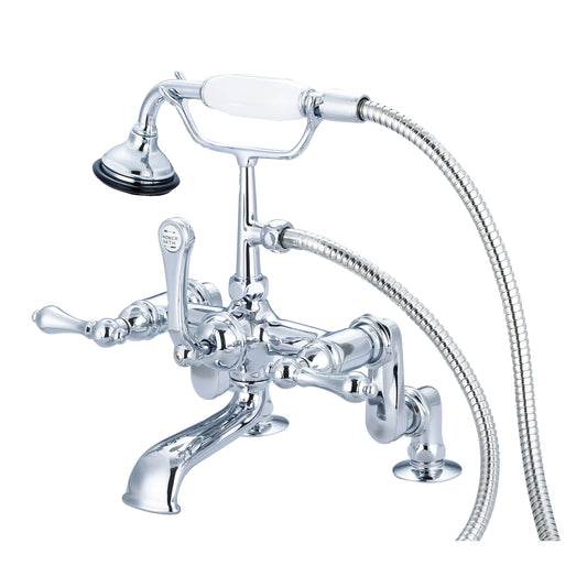 Vintage Classic Adjustable Center Deck Mount Tub Faucet With Handheld Shower in Chrome Finish, With Metal Lever Handles Without Labels