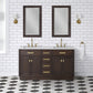 CHESTNUT 60"W x 34.2"H Brown Oak Double-Sink Vanity with Carrara White Marble Countertop + Faucets & Mirrors