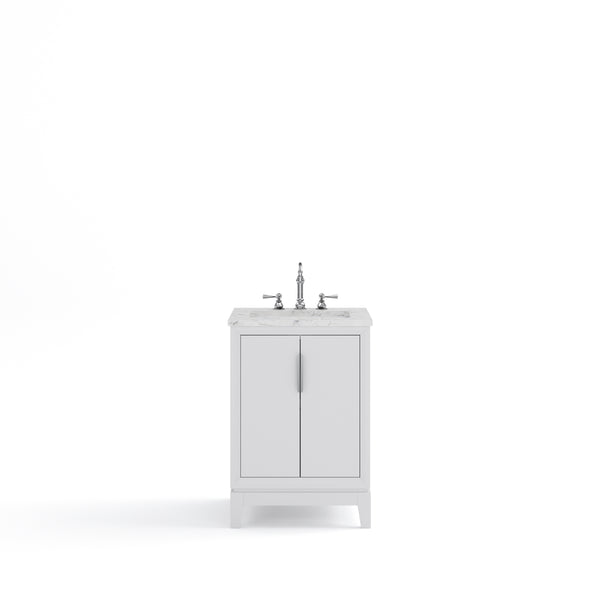 ELIZABETH 24W x 34.25H Pure White Single-Sink Vanity with Carrara White Marble Countertop + Faucets (F2-0012-01-TL)