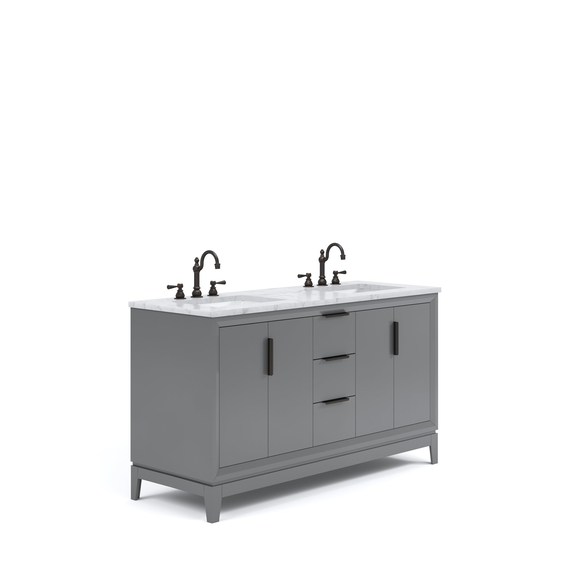 ELIZABETH 60"W x 34.25"H Cashmere Gray Double-Sink Vanity with Carrara White Marble Countertop + Faucets (F2-0012-03-TL)