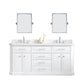 PALACE 72"W x 34"H Pure White Vanity with Carrara Quartz Countertop + Faucets & Mirror (F2-0012), Chrome Finish Hardware & Mirror