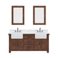 PAISLEY 72"W x 33"H Sierra Rustic Double-Sink Vanity with Carrara White Marble Countertop + Hook Faucet and Mirror