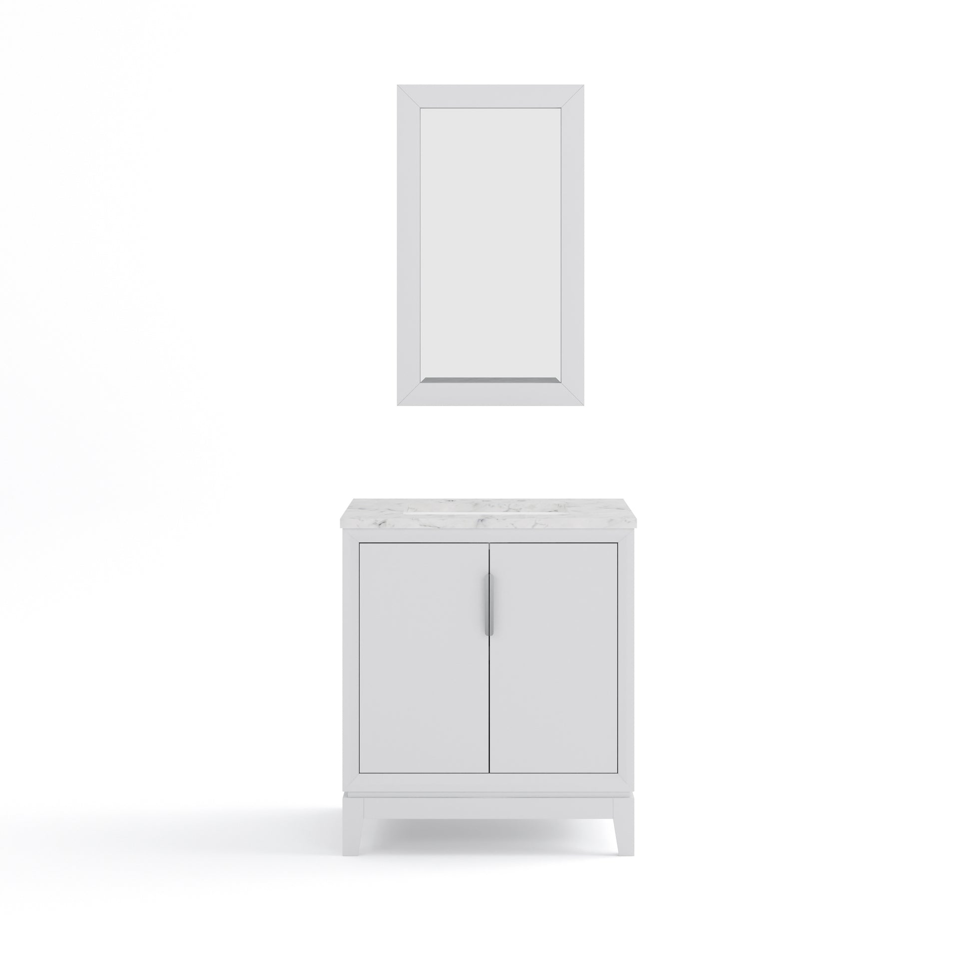 ELIZABETH 30"W x 34.25"H Pure White Single-Sink Vanity with Carrara White Marble Countertop + Mirror