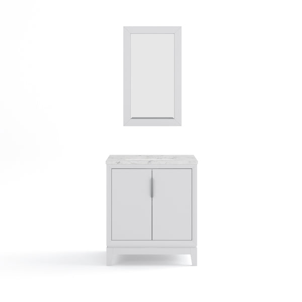 ELIZABETH 30W x 34.25H Pure White Single-Sink Vanity with Carrara White Marble Countertop + Mirror