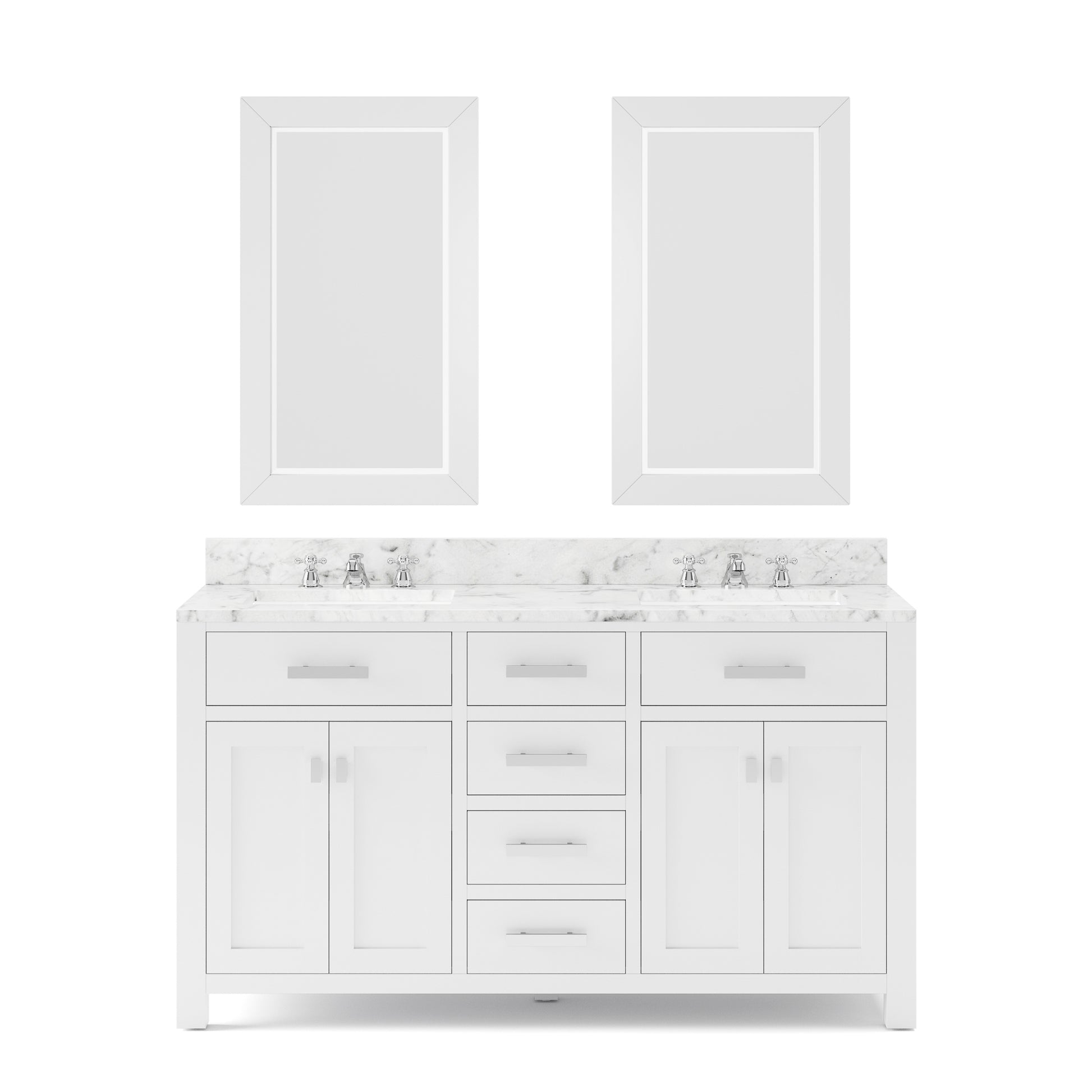 MADISON 60"W x 34"H Pure White Double-Sink Vanity + Faucets & Mirrors