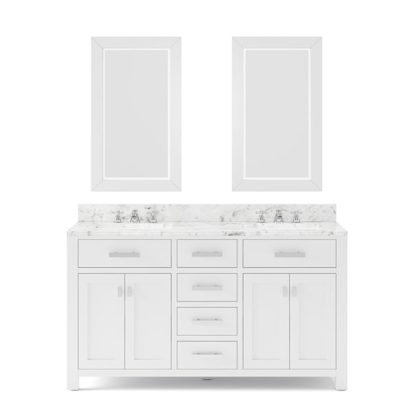 MADISON 60W x 34H Pure White Double-Sink Vanity + Faucets & Mirrors