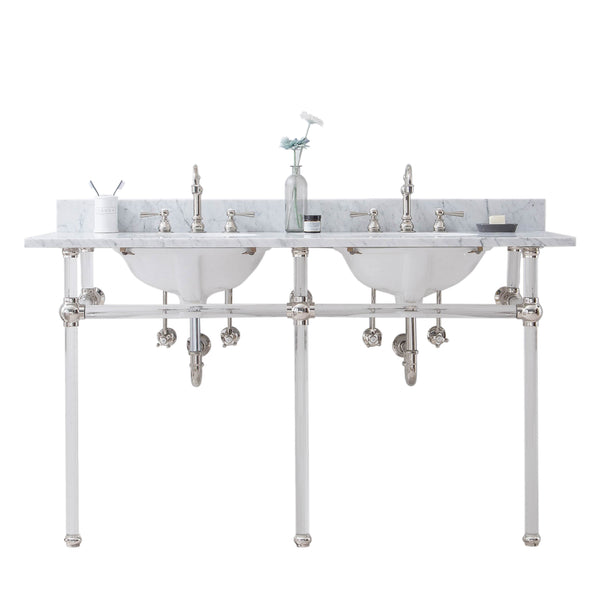 EMPIRE 60W x 34H  Double Washstand , P-Trap, Countertop with Sink, and F2-0012 Faucet included, in Polished Nickel Finish