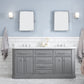 PALACE 72"W x 34"H Cashmere Gray Vanity with Carrara Quartz Countertop + Faucets (F2-0009), Chrome Finish Hardware