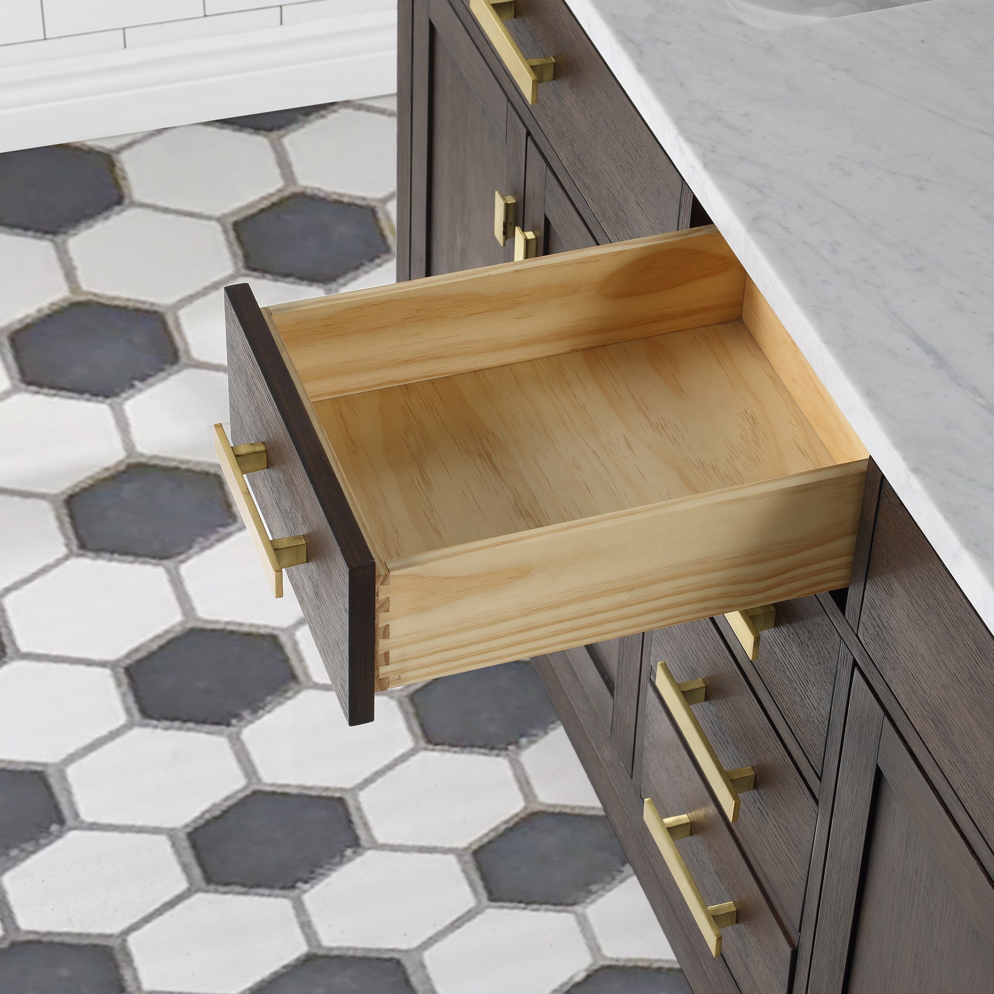 CHESTNUT 72"W x 34.2"H Brown Oak Double-Sink Vanity with Carrara White Marble Countertop + Mirrors