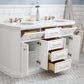 PALACE 60"W x 34"H Pure White Vanity with Carrara Quartz Countertop + Faucets (F2-0009), Polished Nickel Finish Hardware