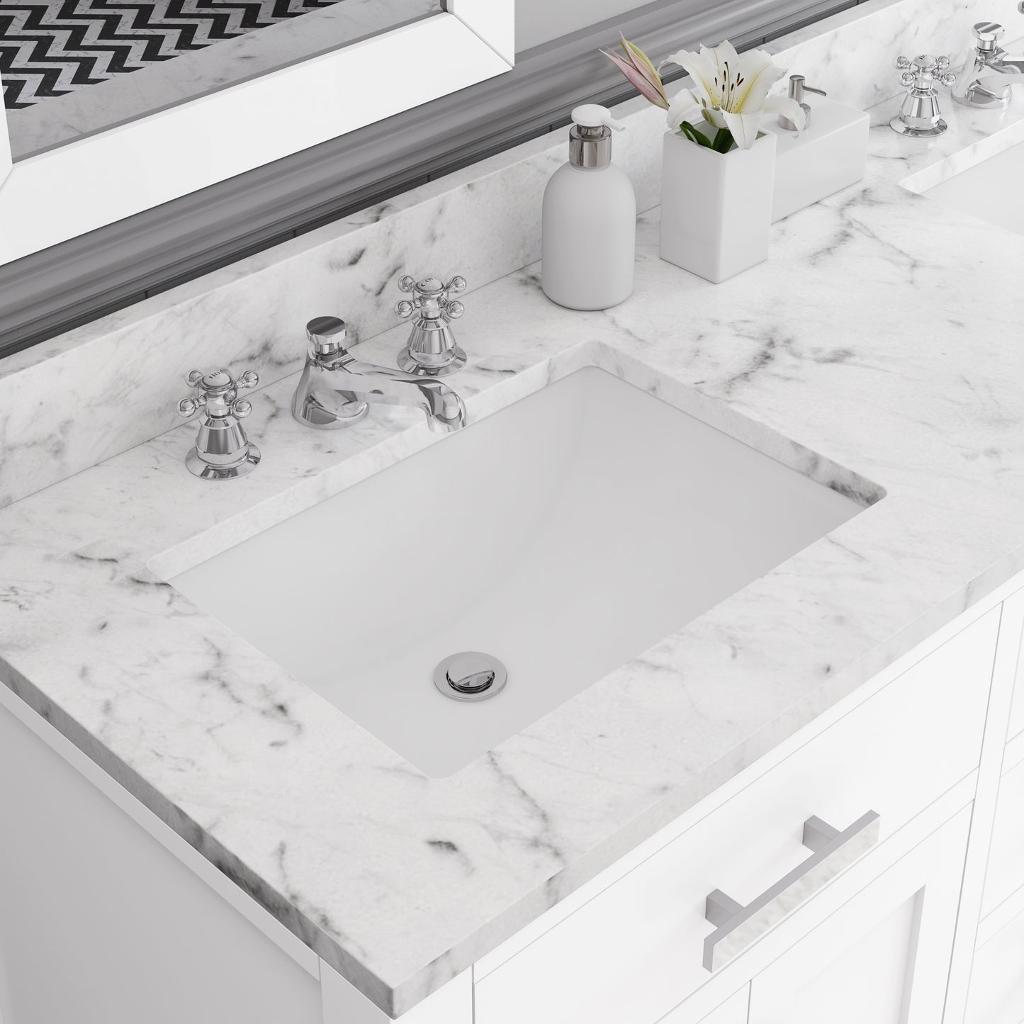 MADISON 60"W x 34"H Pure White Double-Sink Vanity + Faucets