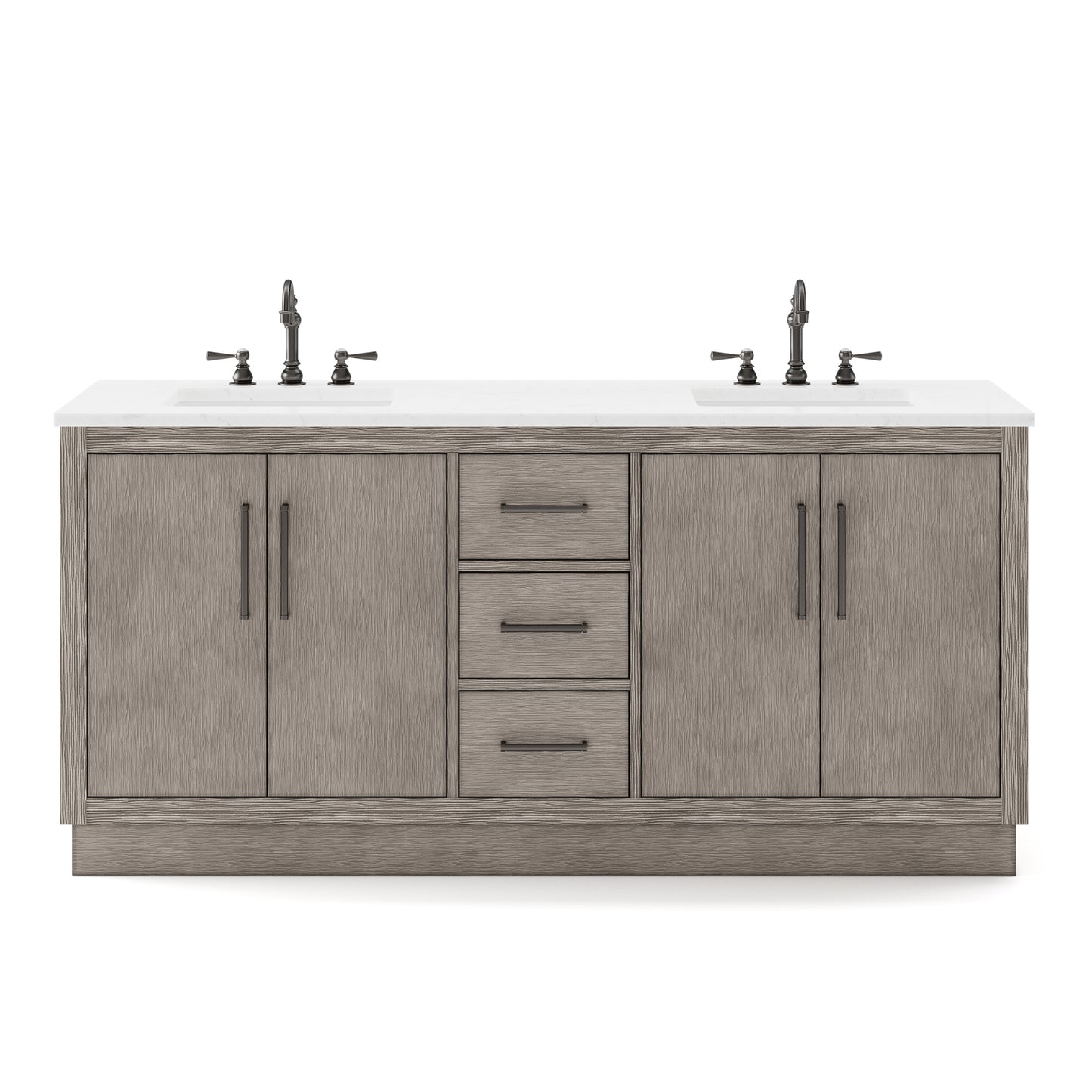 HUGO 72"W x 34.3"H Gray Oak Double-Sink Vanity with Carrara White Marble Countertop