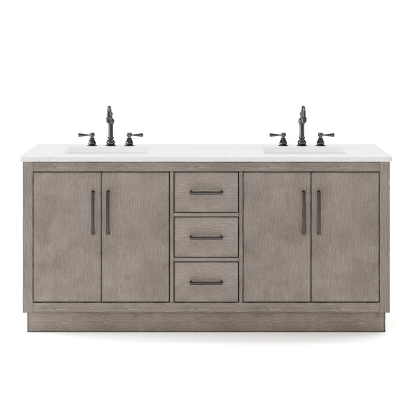 HUGO 72W x 34.3H Gray Oak Double-Sink Vanity with Carrara White Marble Countertop