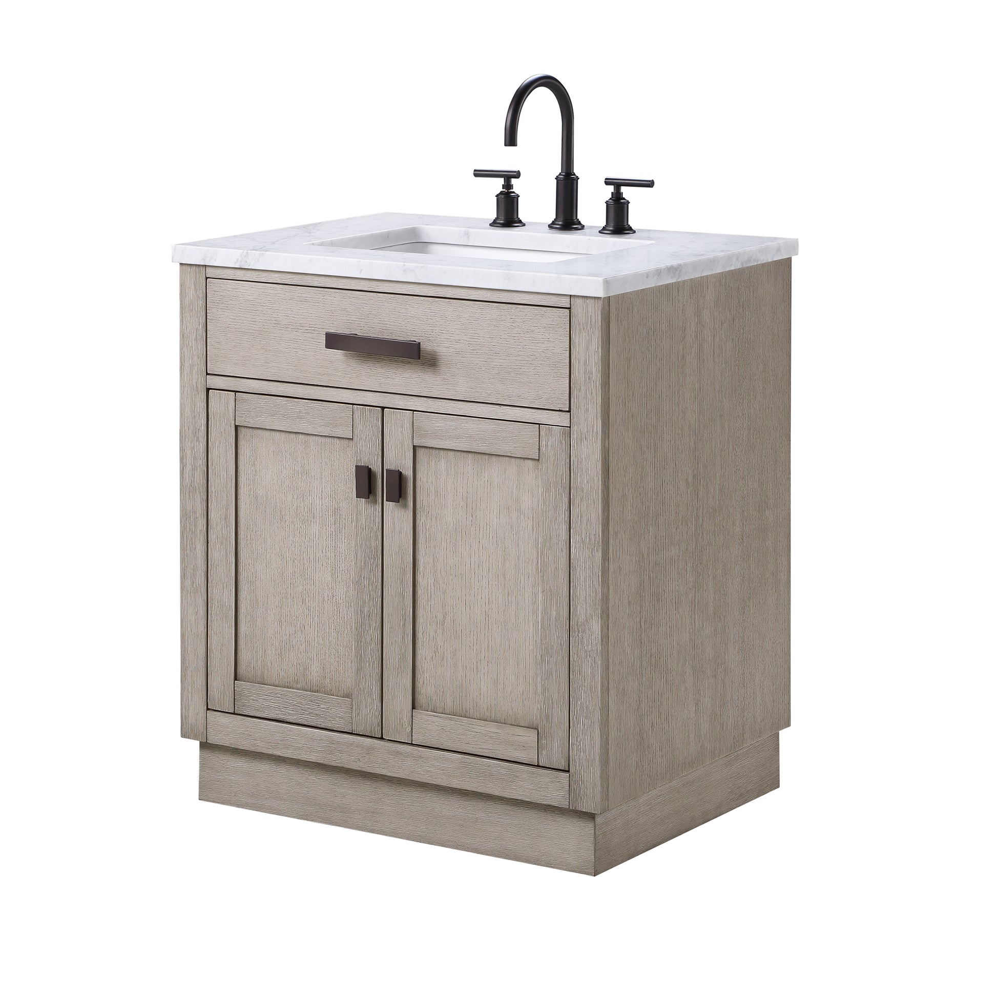 CHESTNUT 30"W x 34.2"H Gray Oak Single-Sink Vanity with Carrara White Marble Countertop + Faucet