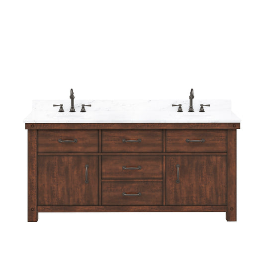 ABERDEEN 72"W x 34"H Sierra Rustic Double-Sink Vanity with Carrara White Marble Countertop